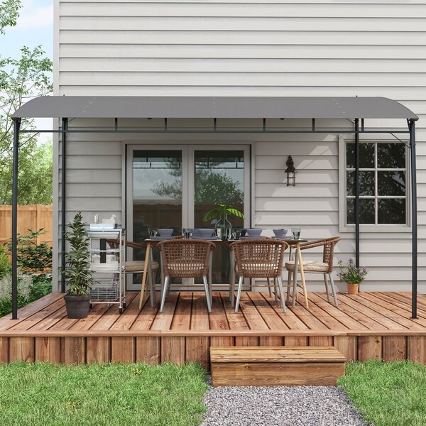 Zahradní pergola Outsunny s 12 odvodňovacími otvory, kovová konstrukce s polyesterovou střechou, 8 rozšiřovacími šrouby a 8 kotvami do země, 400x296x2