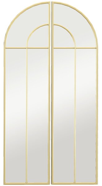 HOMCOM Dekorativní Zrcadlo na Zeď 2 Kusy 30x120 cm Okno se Zakřiveným Designem a Kovovým Rámem pro Obývací Pokoj, Ložnici a Vstup Gold | Aosom