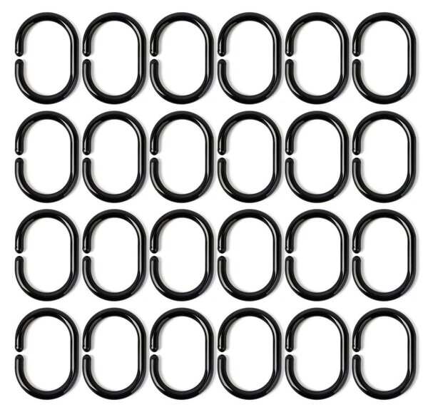 Sada 24 kroužků na závěs do sprchy – tvar C – černá barva – 5,8 cm – pro závěs do sprchy a tyč