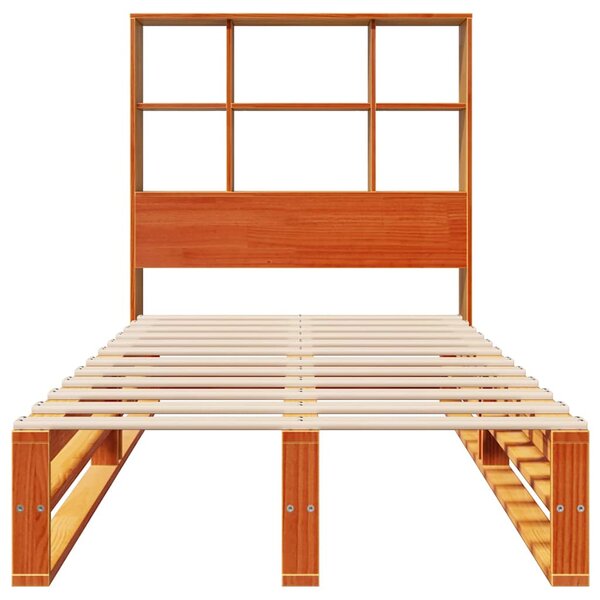 Postel s knihovnou bez matrace hnědá 100 x 200 cm masivní dřevo 3323916