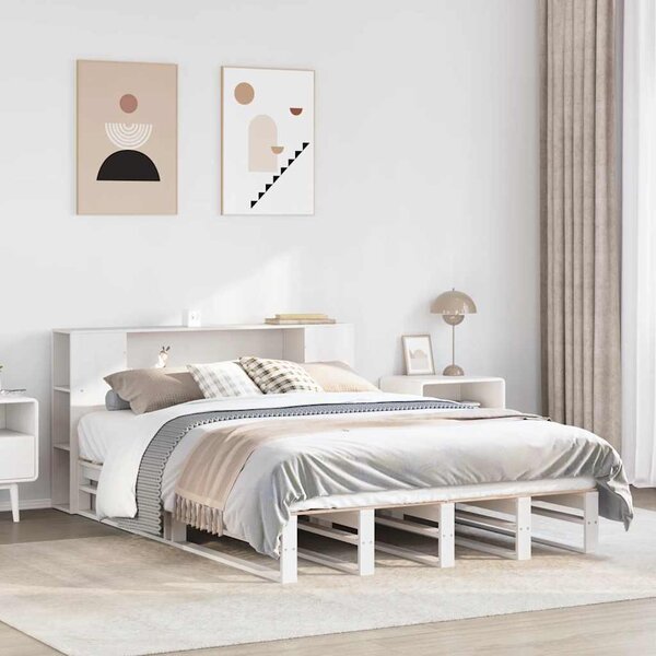 Postel s knihovnou bez matrace bílá 150 x 200 cm masivní dřevo 3323879