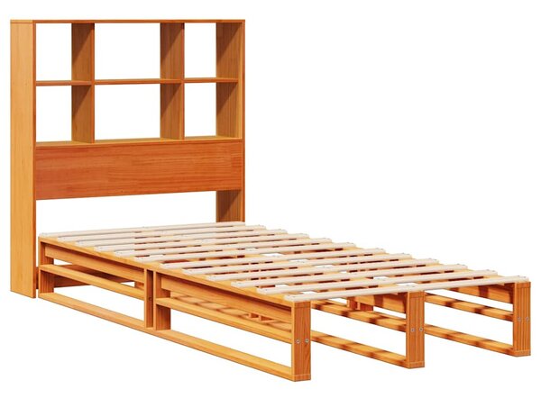 Postel s knihovnou bez matrace hnědá 100 x 200 cm masivní dřevo 3323916