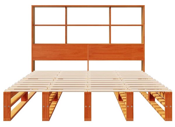 Postel s knihovnou bez matrace hnědá 140 x 200 cm masivní dřevo 3323922