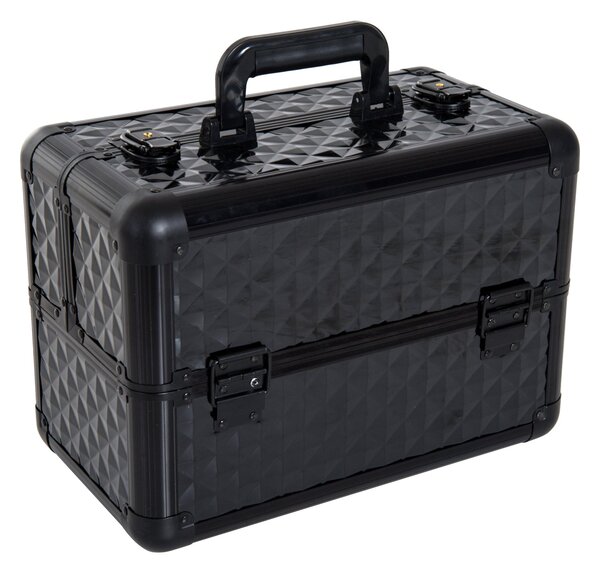 HOMCOM Kosmetický Organizér na Make-up Profesionální Krásy Box Přenosný 4 Úrovně 35,5x20x25,5cm Hliník | Aosom