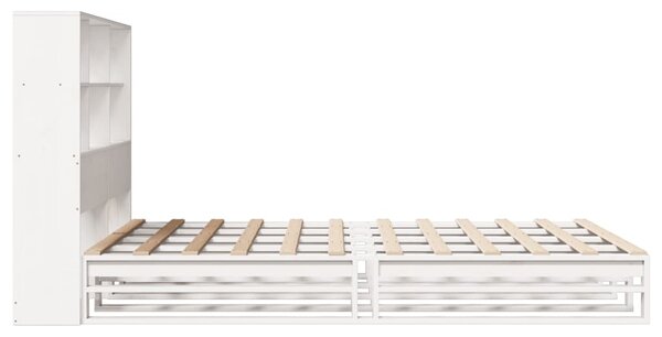 Postel s knihovnou bez matrace bílá 160 x 200 cm masivní dřevo 3323927