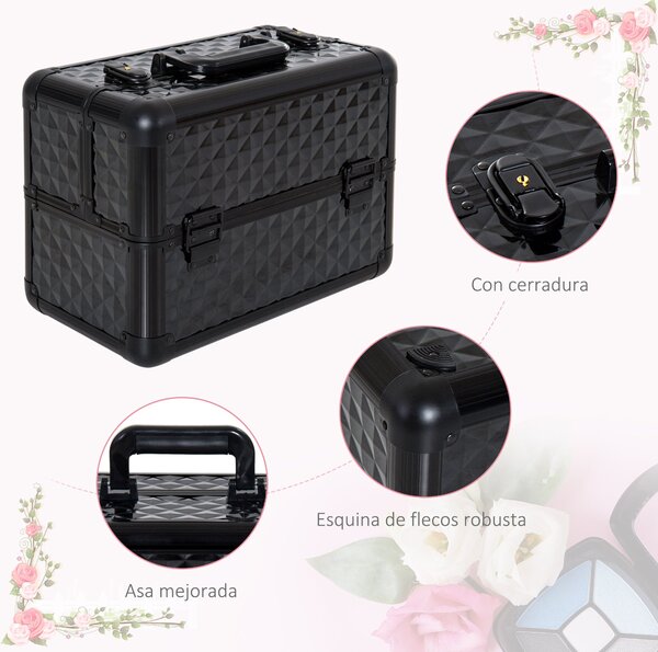 HOMCOM Kosmetický Organizér na Make-up Profesionální Krásy Box Přenosný 4 Úrovně 35,5x20x25,5cm Hliník | Aosom