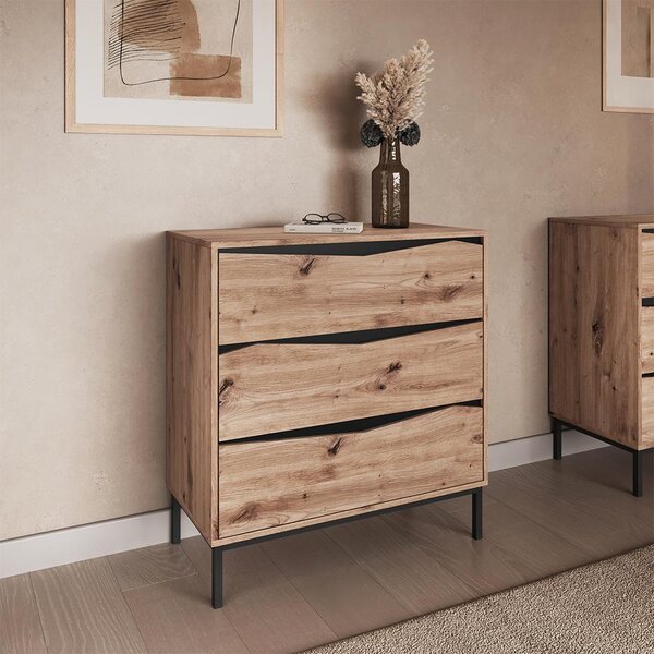 Kredenc Vicco Elvano Dub/Černá 79.2 x 85 cm se 3 zásuvkami, Model 61289