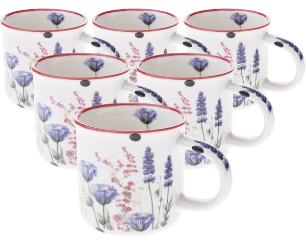 Sada 6 porcelánových hrnků Letní louka 230 ml, fialová