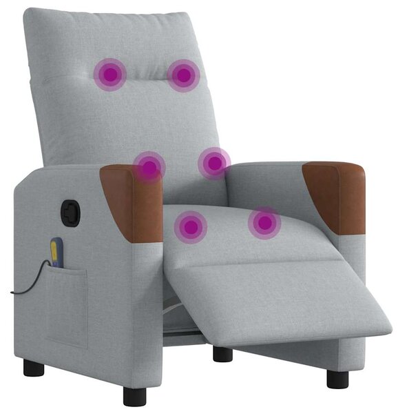Elektrické masážní polohovací křeslo světle šedé textil 3323998