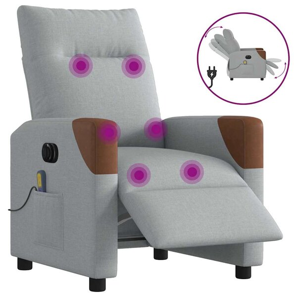 Elektrické masážní polohovací křeslo světle šedé textil 3323998