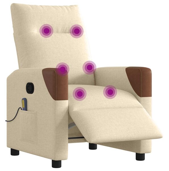 Elektrické masážní polohovací křeslo krémové textil 3324002