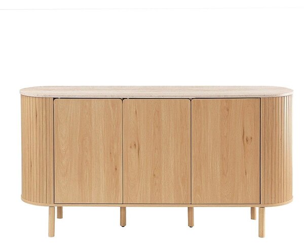 CALICOSY – příborník, 3dveřový, s deskou v dekoru travertinu, šířka 160 cm – HELIOS