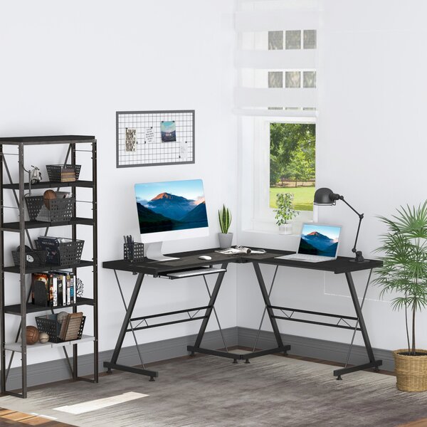 HOMCOM Počítačový stůl pro domácí kancelář - 2 typy L-tvarovaný rohový stůl 130x130x73,5 cm rovný stůl s ocelovým rámem | Aosom
