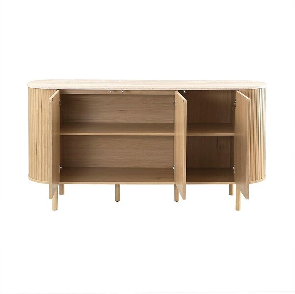 CALICOSY – příborník, 3dveřový, s deskou v dekoru travertinu, šířka 160 cm – HELIOS