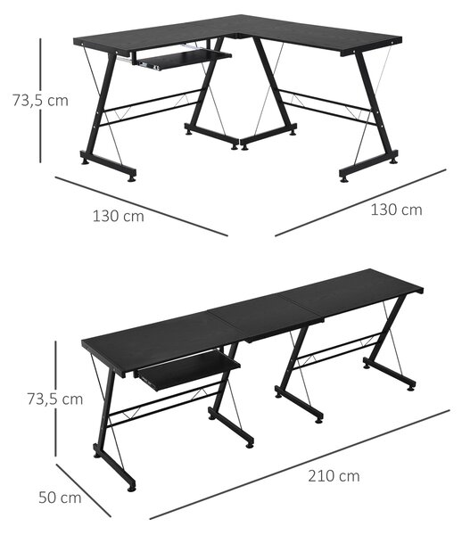 HOMCOM Počítačový stůl pro domácí kancelář - 2 typy L-tvarovaný rohový stůl 130x130x73,5 cm rovný stůl s ocelovým rámem | Aosom