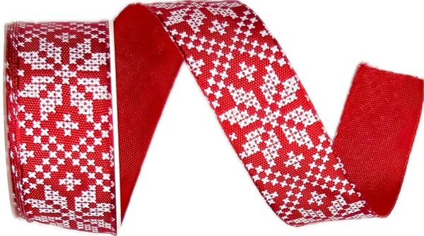 Stuha vánoční NORDIC RED červená 25mm x 2m (14,-Kč/m)