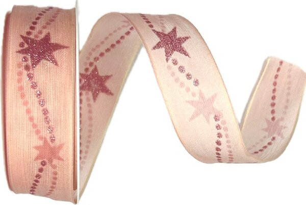 Stuha vánoční GALAXIE PINK růžová 25mm x 3m (9,-Kč/m)