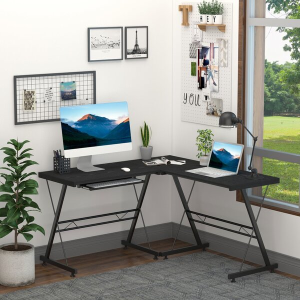 HOMCOM Počítačový stůl pro domácí kancelář - 2 typy L-tvarovaný rohový stůl 130x130x73,5 cm rovný stůl s ocelovým rámem | Aosom