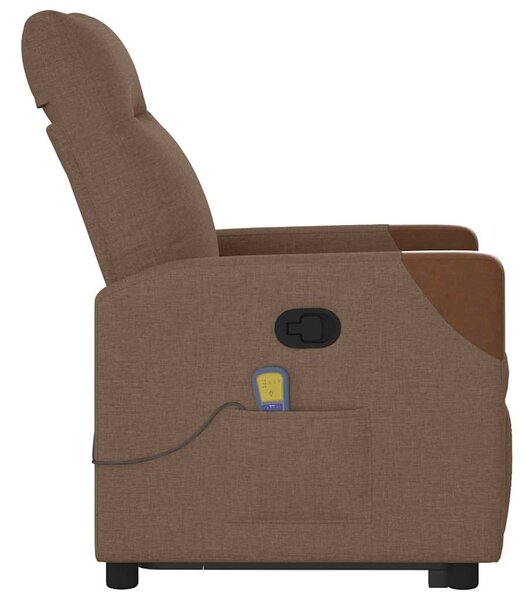 Zvedací masážní polohovací křeslo hnědé textil 3324017