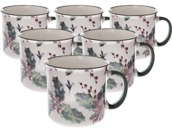 Sada 6 porcelánových hrnků Vánoční cesmína 520 ml, 520 ml