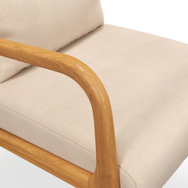 HOMCOM Lounge Křeslo Nordic Styl s Područky a Polštem, Rám z Gumového Dřeva pro Obývací Pokoj, Nosnost 120 kg, 61x78x76 cm, Béžové | Aosom