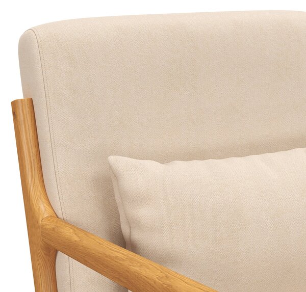 HOMCOM Lounge Křeslo Nordic Styl s Područky a Polštem, Rám z Gumového Dřeva pro Obývací Pokoj, Nosnost 120 kg, 61x78x76 cm, Béžové | Aosom
