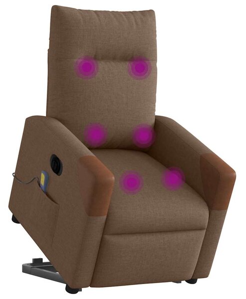 Elektrické zvedací masážní polohovací křeslo hnědé textil 3324033