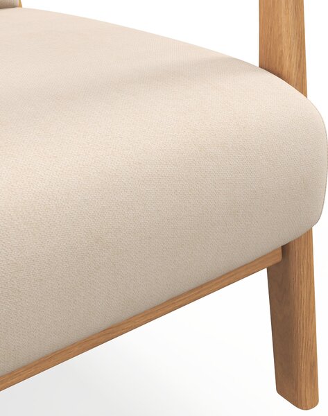 HOMCOM Lounge Křeslo Nordic Styl s Područky a Polštem, Rám z Gumového Dřeva pro Obývací Pokoj, Nosnost 120 kg, 61x78x76 cm, Béžové | Aosom