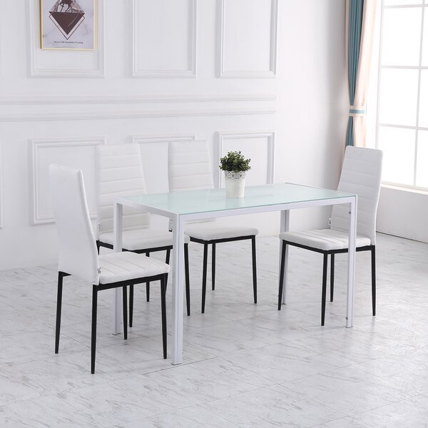HOMCOM Skleněný Jídelní Stůl Obdélníkový pro 4-6 Osob s Metalickými Nohami Multifunkční do Kuchyně a Obývacího Pokoja 120x60x75 cm Bílý | Aosom