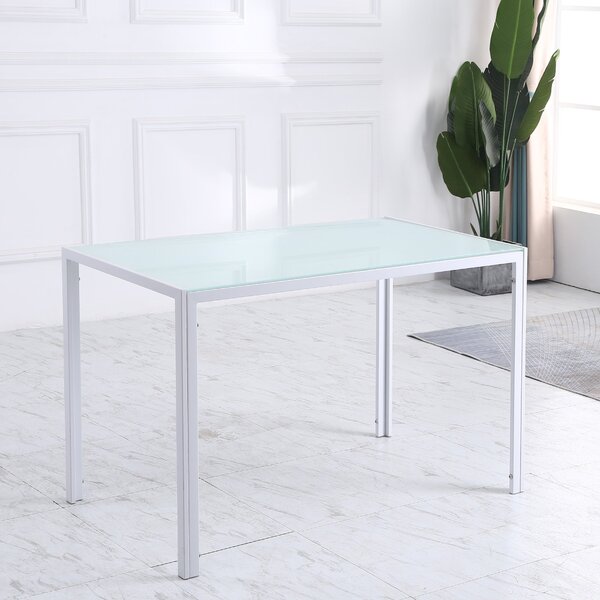 HOMCOM Skleněný Jídelní Stůl Obdélníkový pro 4-6 Osob s Metalickými Nohami Multifunkční do Kuchyně a Obývacího Pokoja 120x60x75 cm Bílý | Aosom