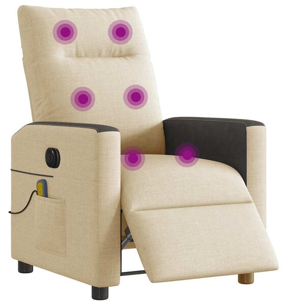 Elektrické masážní polohovací křeslo krémové textil 3324049