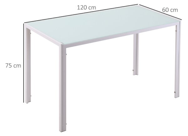 HOMCOM Skleněný Jídelní Stůl Obdélníkový pro 4-6 Osob s Metalickými Nohami Multifunkční do Kuchyně a Obývacího Pokoja 120x60x75 cm Bílý | Aosom