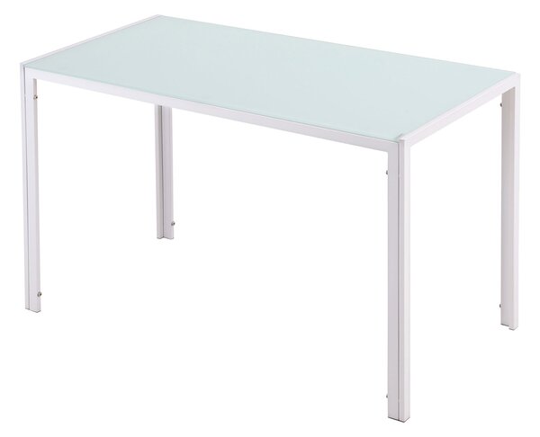 HOMCOM Skleněný Jídelní Stůl Obdélníkový pro 4-6 Osob s Metalickými Nohami Multifunkční do Kuchyně a Obývacího Pokoja 120x60x75 cm Bílý | Aosom