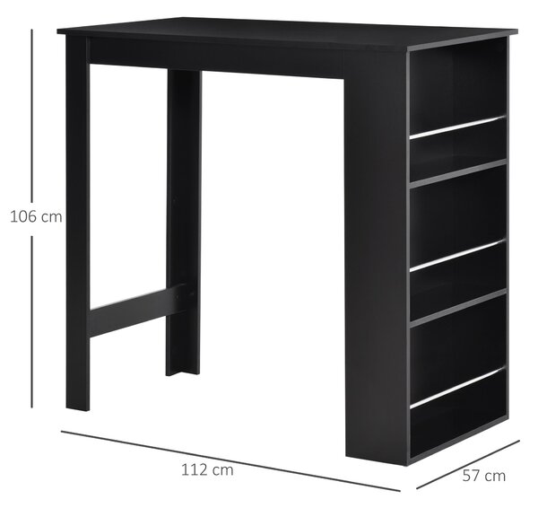 HOMCOM Bistro Barový Stůl s 3 Policemi na Nápoje a Dřevěnou Konstrukcí - Vysoký Stůl pro Kuchyň a Obývací Pokoj 112x57x106 cm Černý | Aosom