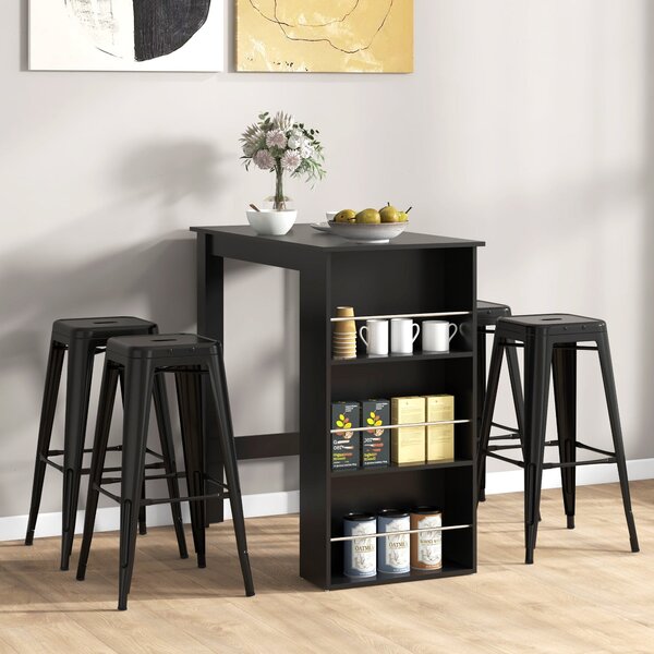 HOMCOM Bistro Barový Stůl s 3 Policemi na Nápoje a Dřevěnou Konstrukcí - Vysoký Stůl pro Kuchyň a Obývací Pokoj 112x57x106 cm Černý | Aosom