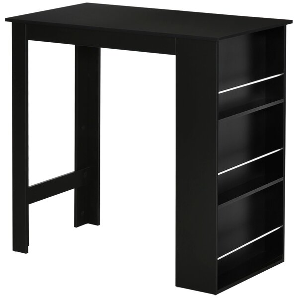 HOMCOM Bistro Barový Stůl s 3 Policemi na Nápoje a Dřevěnou Konstrukcí - Vysoký Stůl pro Kuchyň a Obývací Pokoj 112x57x106 cm Černý | Aosom