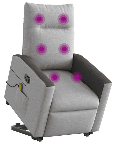 Zvedací masážní polohovací křeslo obláčkově šedé textil 3324058