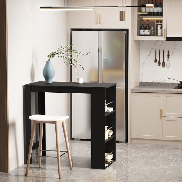 HOMCOM Bistro Barový Stůl s 3 Policemi na Nápoje a Dřevěnou Konstrukcí - Vysoký Stůl pro Kuchyň a Obývací Pokoj 112x57x106 cm Černý | Aosom