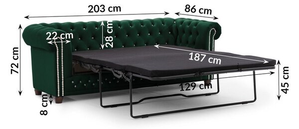Zelená sametová rozkládací pohovka 203 cm York Blik – Ropez