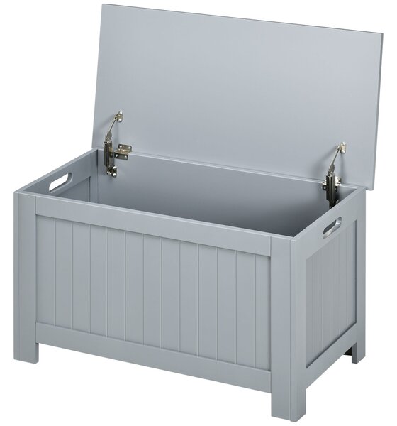 HOMCOM Úložný trunk pro ložnici – Úložná lavice se víkem, multifunkční úložný trunk s bezpečnostním pantem pro chodbu a obývací pokoj 81x40x46 cm Šedá