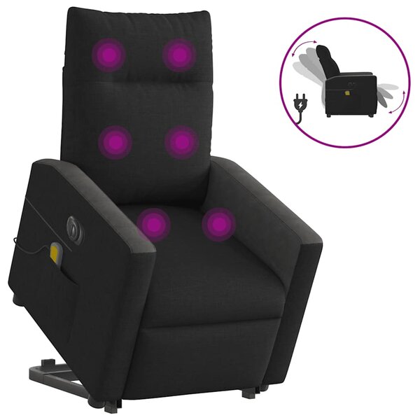 Elektrické zvedací masážní polohovací křeslo černé textil 3324075