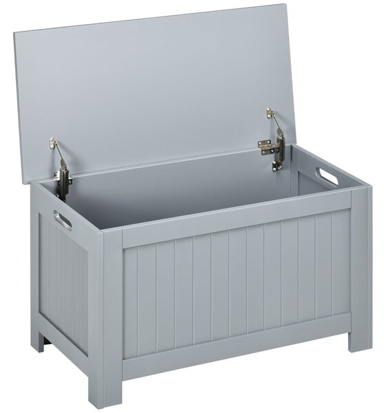 HOMCOM Úložný trunk pro ložnici – Úložná lavice se víkem, multifunkční úložný trunk s bezpečnostním pantem pro chodbu a obývací pokoj 81x40x46 cm Šedá