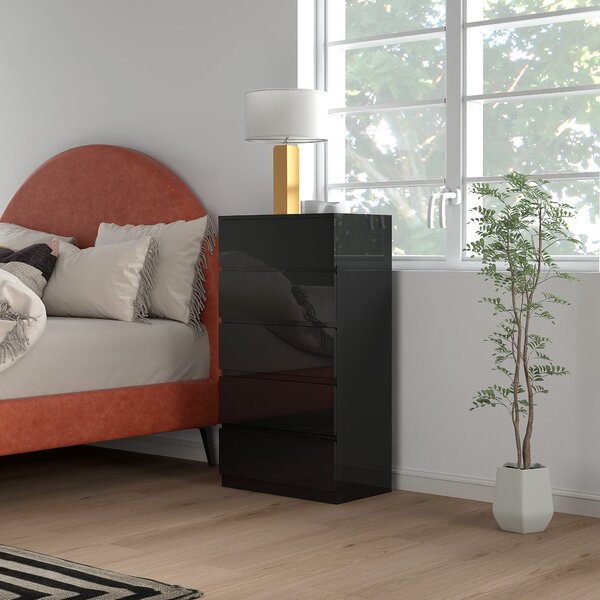HOMCOM Komoda s 5 šuplíky Moderní komoda s protisrážecí konstrukcí 55x34x100 cm Černý lesk | Aosom