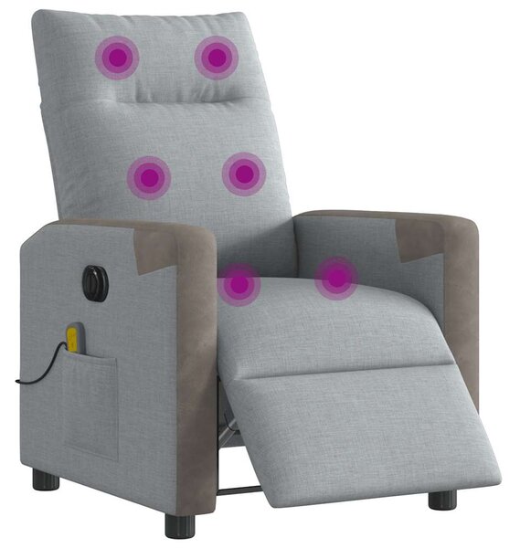 Elektrické masážní polohovací křeslo světle šedé textil 3324085