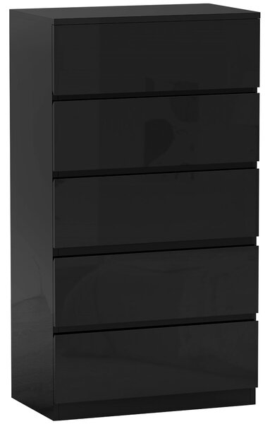 HOMCOM Komoda s 5 šuplíky Moderní komoda s protisrážecí konstrukcí 55x34x100 cm Černý lesk | Aosom
