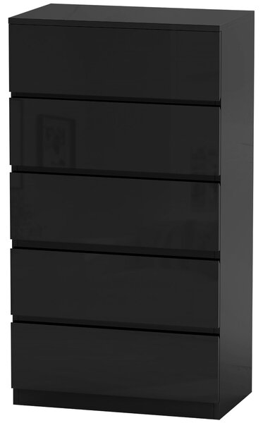 HOMCOM Komoda s 5 šuplíky Moderní komoda s protisrážecí konstrukcí 55x34x100 cm Černý lesk | Aosom