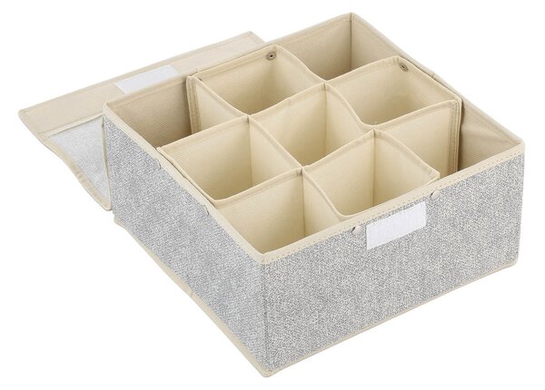 MSV prodyšný zásuvkový box, s 9 přihrádkami, šedý, polypropylen, 26,5 x 26,5 x 13 cm