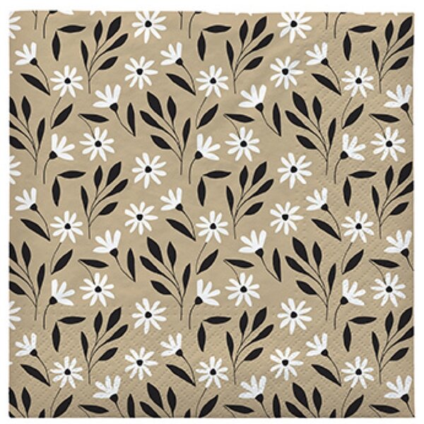 Broste Copenhagen Papírové ubrousky Meadow - Beige/Black BC168