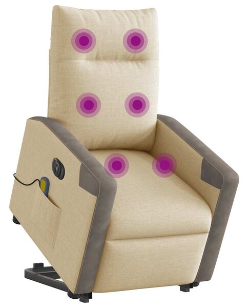 Elektrické zvedací masážní polohovací křeslo krémové textil 3324108