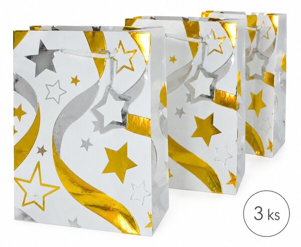 Dárková taška Deluxe 10,5 × 14 × 6,5 cm – zlatý metalický motiv, 3 ks 8602080